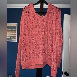 Zara Coral Knit Sweater Hoodie
